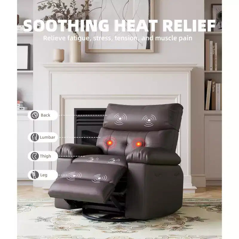 Fauteuil inclinable, pivotant et berçant extra-large GustoWave pour adultes, canapé inclinable massant, fauteuil de nurserie rembourré et inclinable