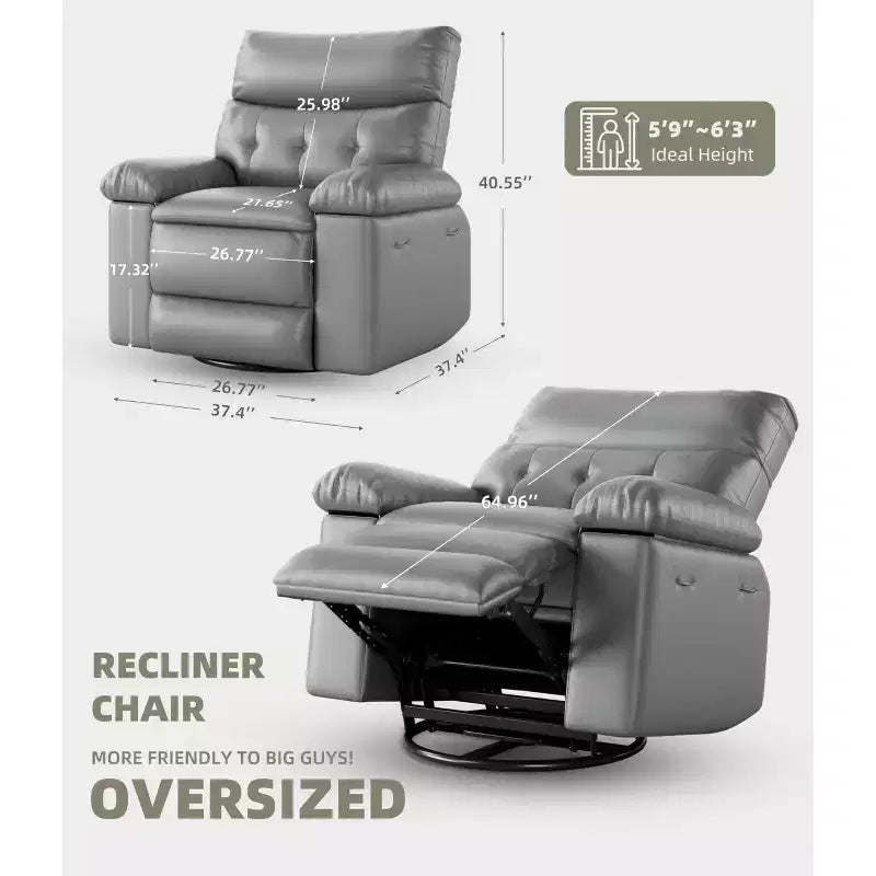 Fauteuil inclinable, pivotant et berçant extra-large GustoWave pour adultes, canapé inclinable massant, fauteuil de nurserie rembourré et inclinable
