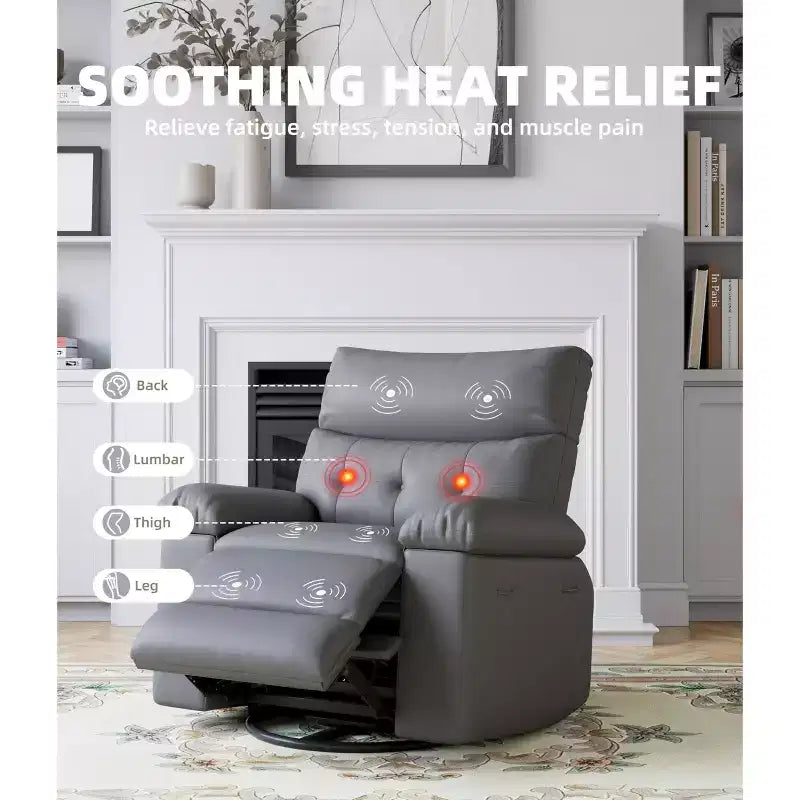 Fauteuil inclinable, pivotant et berçant extra-large GustoWave pour adultes, canapé inclinable massant, fauteuil de nurserie rembourré et inclinable