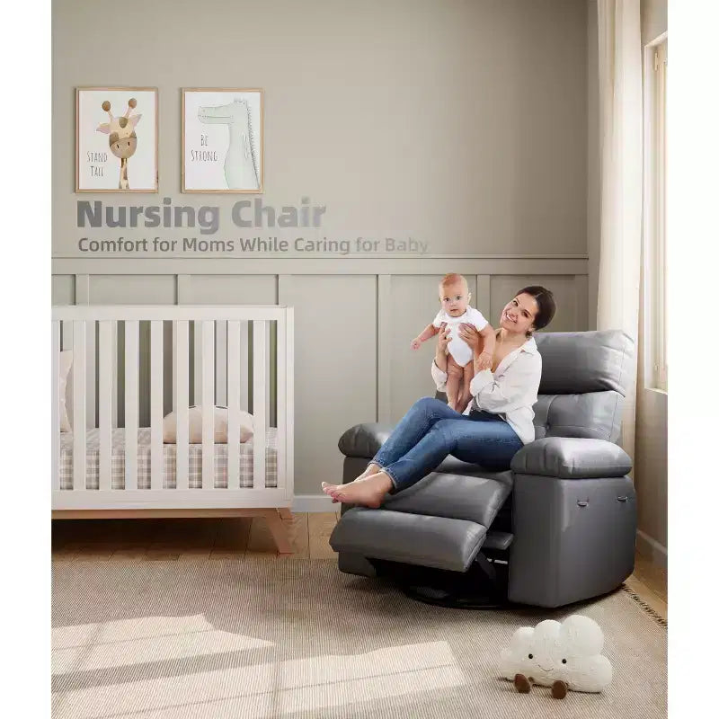 Fauteuil inclinable, pivotant et berçant extra-large GustoWave pour adultes, canapé inclinable massant, fauteuil de nurserie rembourré et inclinable