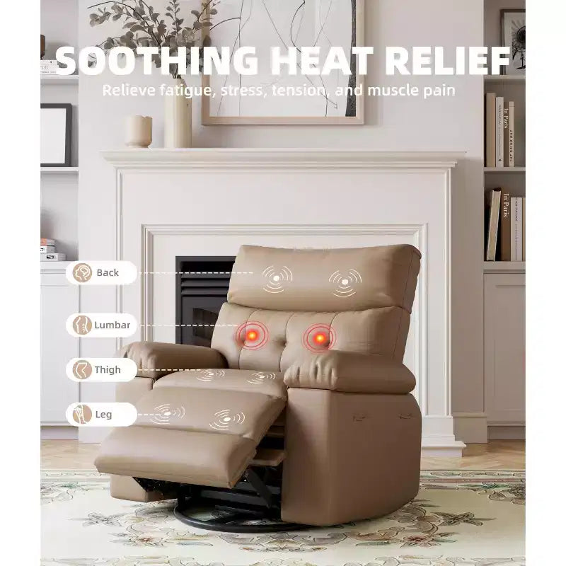 Fauteuil inclinable, pivotant et berçant extra-large GustoWave pour adultes, canapé inclinable massant, fauteuil de nurserie rembourré et inclinable
