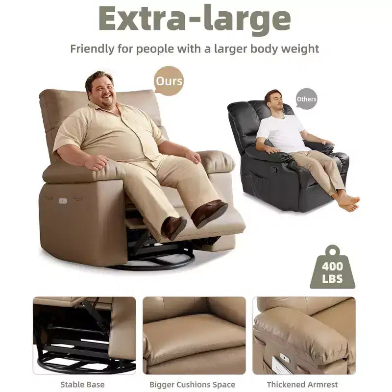 Fauteuil inclinable, pivotant et berçant extra-large GustoWave pour adultes, canapé inclinable massant, fauteuil de nurserie rembourré et inclinable