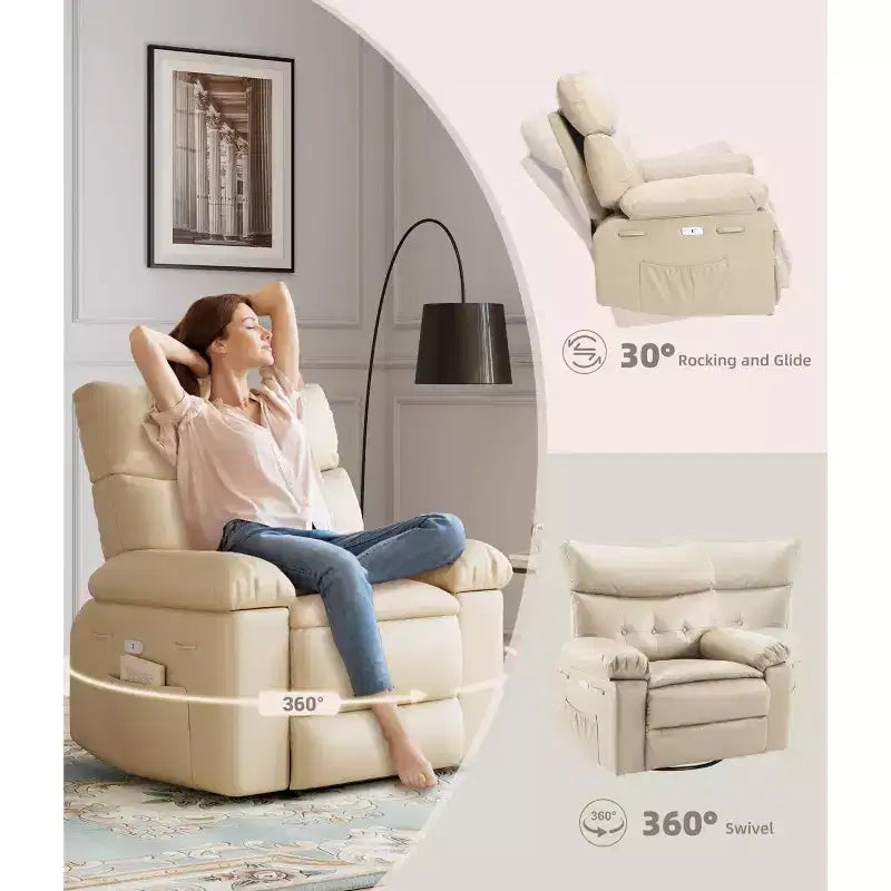 Fauteuil inclinable, pivotant et berçant extra-large GustoWave pour adultes, canapé inclinable massant, fauteuil de nurserie rembourré et inclinable