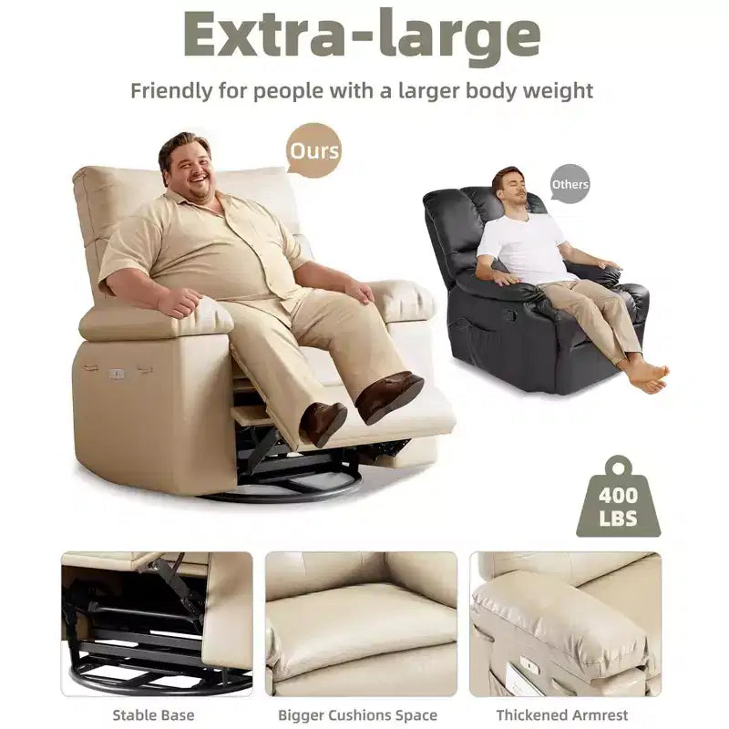 Fauteuil inclinable, pivotant et berçant extra-large GustoWave pour adultes, canapé inclinable massant, fauteuil de nurserie rembourré et inclinable