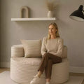 Modern Upholstered Accent Chair with Throw Pillow, Round Corduroy Lounge Sofa - ModernLuxe