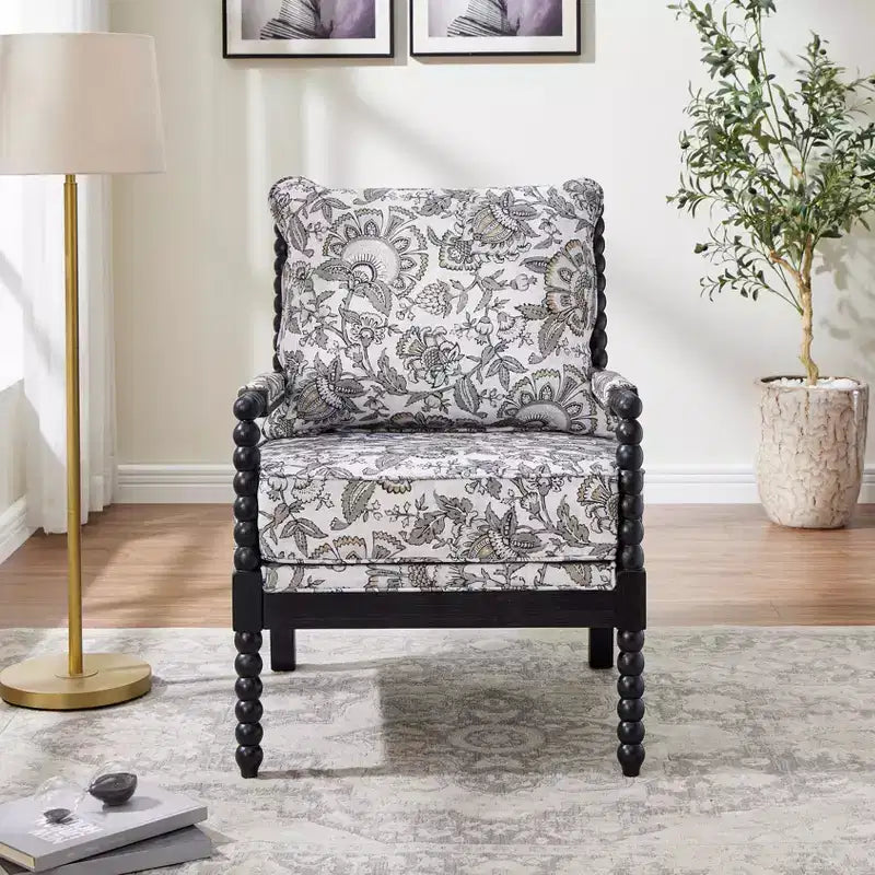 Roundhill Furniture Belvoir Upholstered Spool Accent Chair with Turned Wood Frame