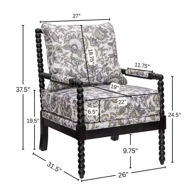 Roundhill Furniture Belvoir Upholstered Spool Accent Chair with Turned Wood Frame