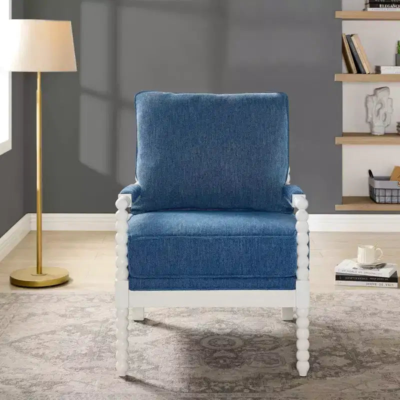 Roundhill Furniture Belvoir Upholstered Spool Accent Chair with Turned Wood Frame