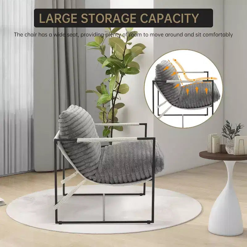 Fauteuil bas de salon, lot de 2, structure en métal avec accoudoirs, coussin en mousse déchiquetée, fauteuil surdimensionné pour chambre, bureau, gris clair