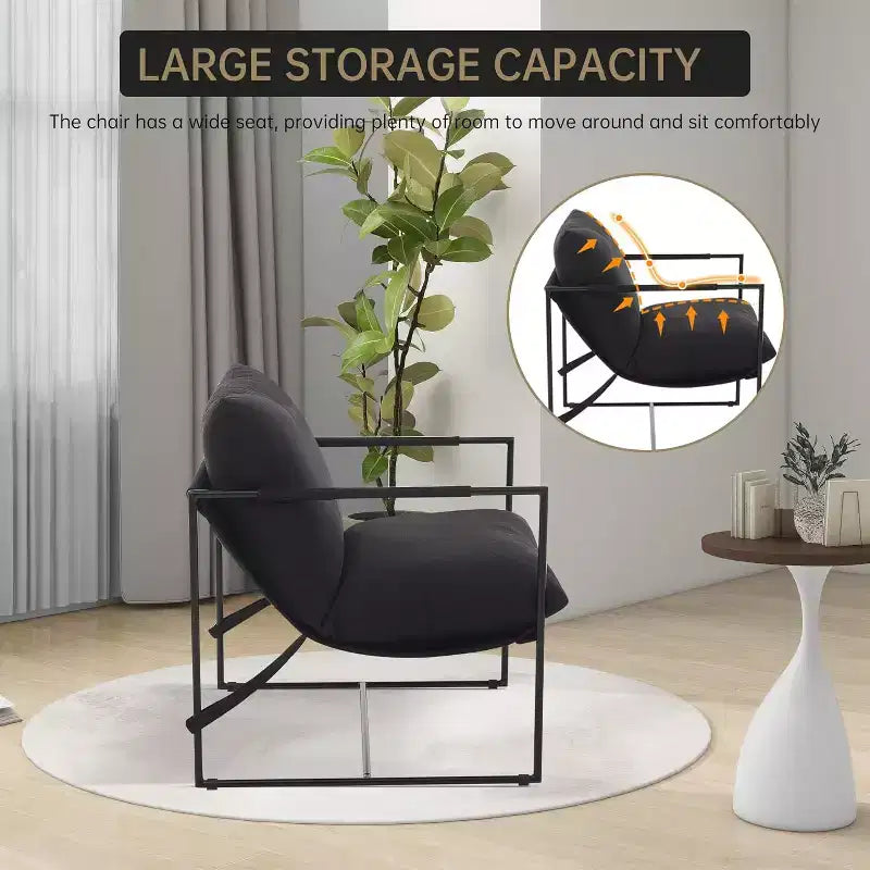 Fauteuil bas de salon, lot de 2, structure en métal avec accoudoirs, coussin en mousse déchiquetée, fauteuil surdimensionné pour chambre, bureau, gris clair