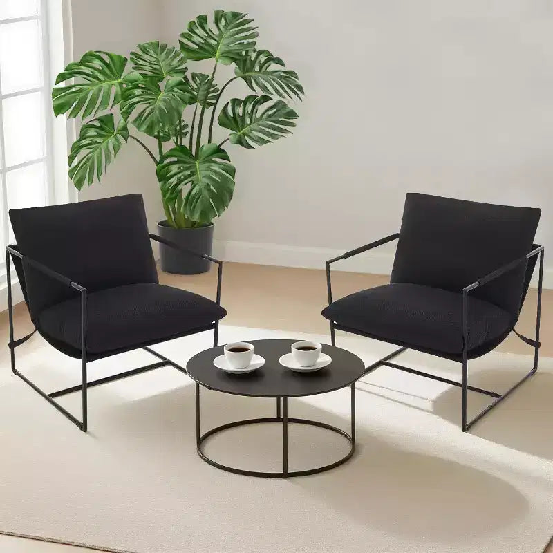 Fauteuil bas de salon, lot de 2, structure en métal avec accoudoirs, coussin en mousse déchiquetée, fauteuil surdimensionné pour chambre, bureau, gris clair