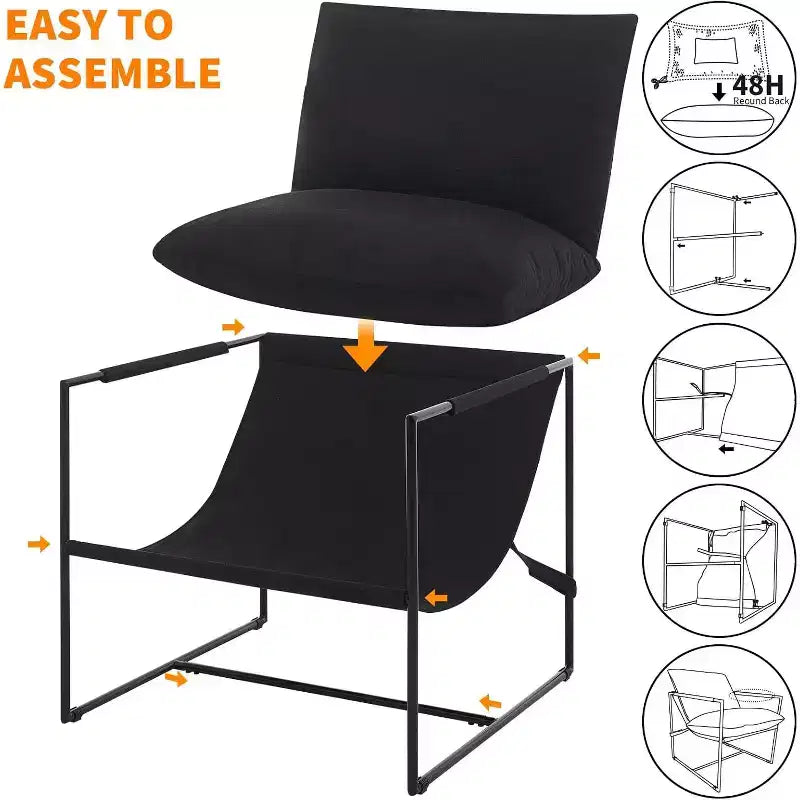 Fauteuil bas de salon, lot de 2, structure en métal avec accoudoirs, coussin en mousse déchiquetée, fauteuil surdimensionné pour chambre, bureau, gris clair