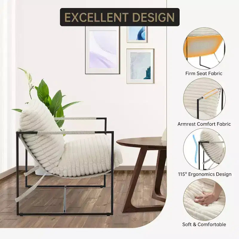 Fauteuil bas de salon, lot de 2, structure en métal avec accoudoirs, coussin en mousse déchiquetée, fauteuil surdimensionné pour chambre, bureau, gris clair