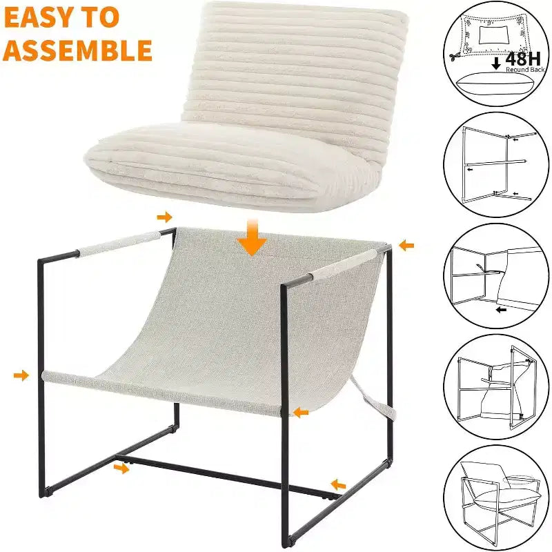 Fauteuil bas de salon, lot de 2, structure en métal avec accoudoirs, coussin en mousse déchiquetée, fauteuil surdimensionné pour chambre, bureau, gris clair