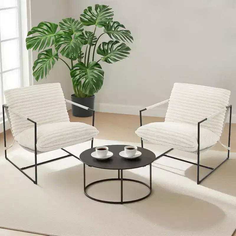 Fauteuil bas de salon, lot de 2, structure en métal avec accoudoirs, coussin en mousse déchiquetée, fauteuil surdimensionné pour chambre, bureau, gris clair
