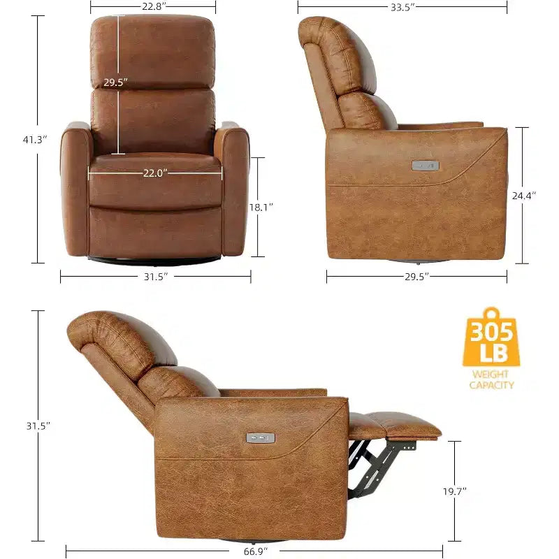 Swivel glider lounger with lumbar support, imitation leather interior, suitable for living room, bedroom baby lounger