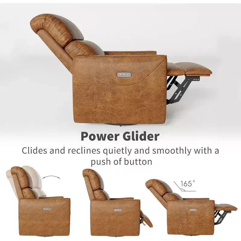 Swivel glider lounger with lumbar support, imitation leather interior, suitable for living room, bedroom baby lounger