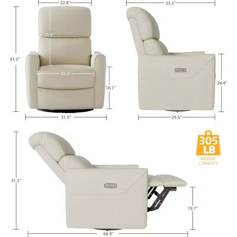 Swivel glider lounger with lumbar support, imitation leather interior, suitable for living room, bedroom baby lounger