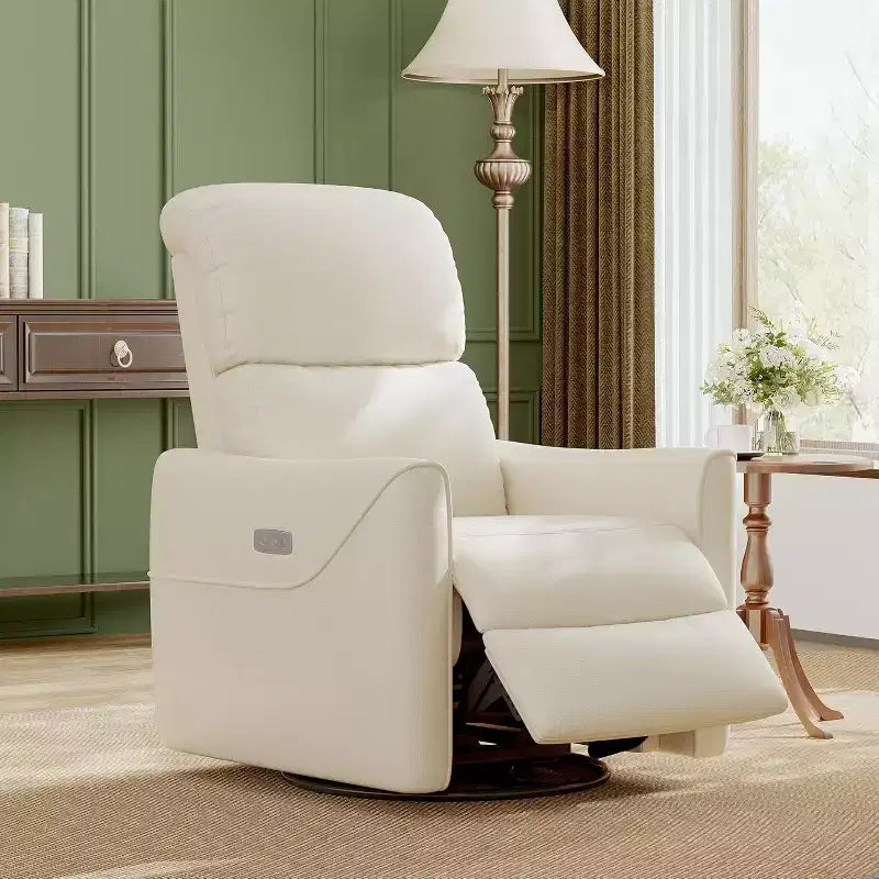 Swivel glider lounger with lumbar support, imitation leather interior, suitable for living room, bedroom baby lounger