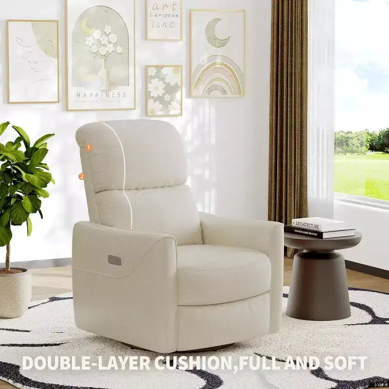 Swivel glider lounger with lumbar support, imitation leather interior, suitable for living room, bedroom baby lounger
