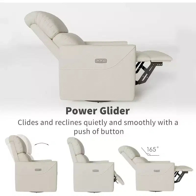 Swivel glider lounger with lumbar support, imitation leather interior, suitable for living room, bedroom baby lounger