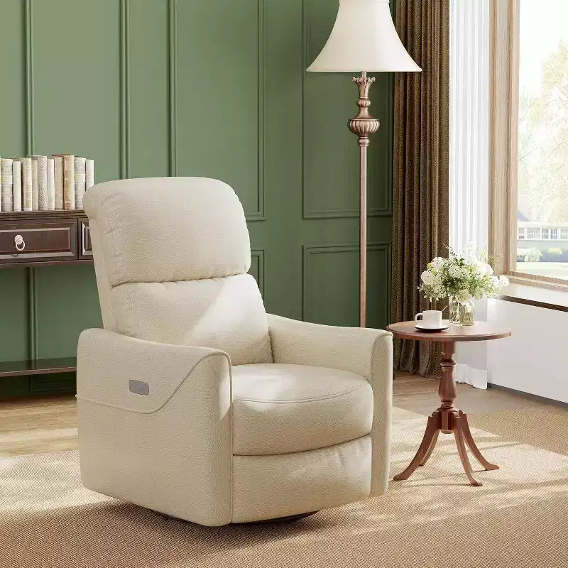 Swivel glider lounger with lumbar support, imitation leather interior, suitable for living room, bedroom baby lounger