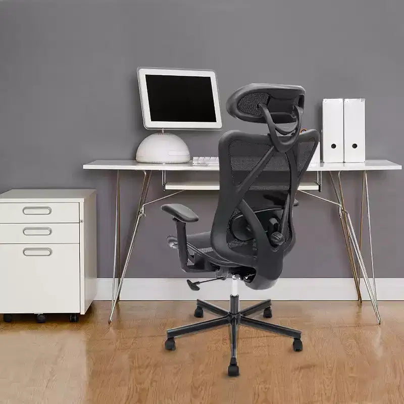 Chaise de bureau ergonomique en maille, chaise d'ordinateur avec soutien lombaire réglable, accoudoir et appui-tête, chaise de bureau à domicile entrecroisée, noire