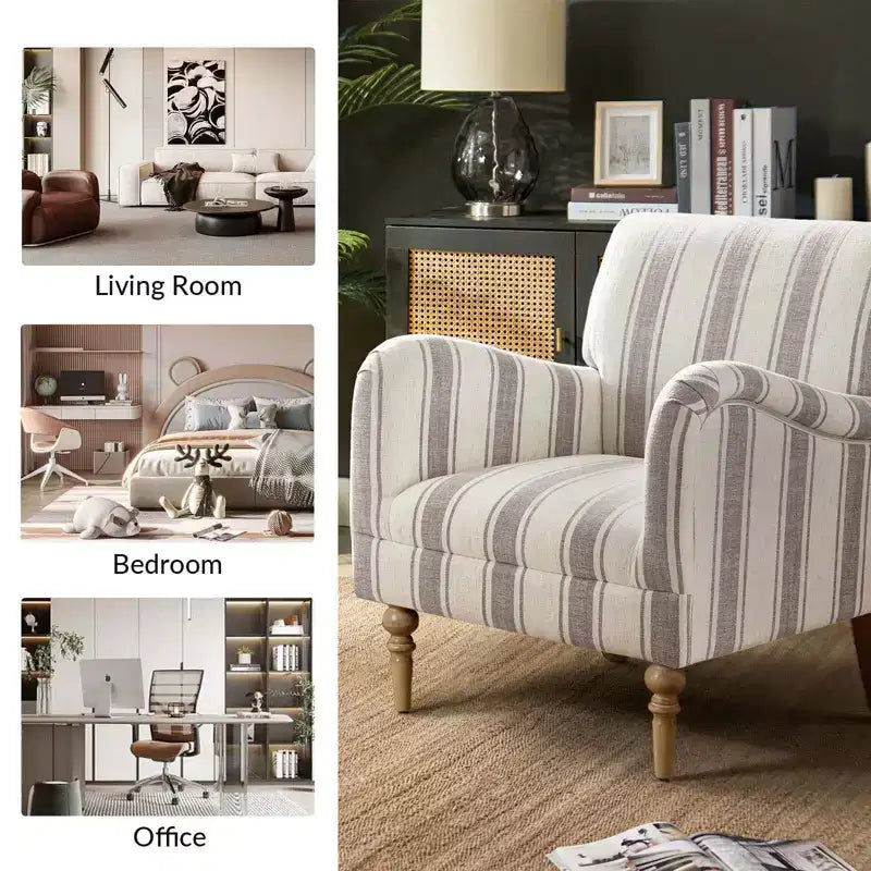 Lot de 2 fauteuils modernes Garabina à rayures avec pieds en bois | HULALA HOME-TAN