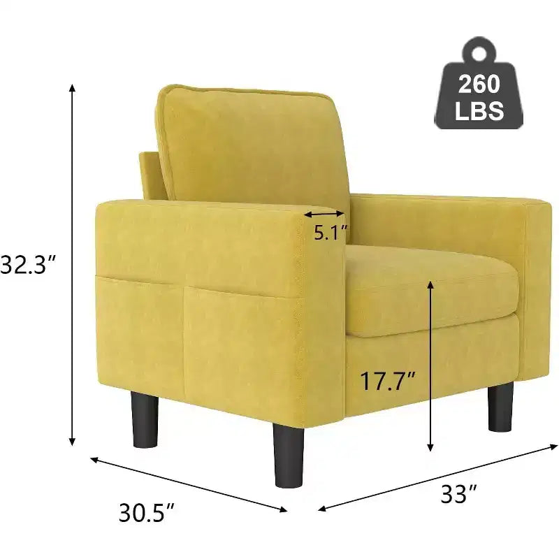 Fauteuil simple Kinsuite - 33 Fauteuils d'appoint modernes avec accoudoirs et coussins, Moutarde