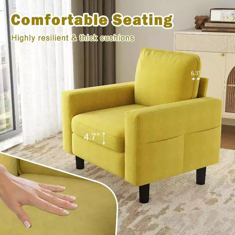 Fauteuil simple Kinsuite - 33 Fauteuils d'appoint modernes avec accoudoirs et coussins, Moutarde