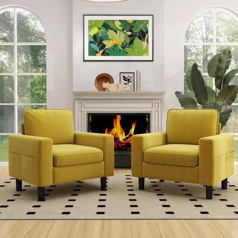 Fauteuil simple Kinsuite - 33 Fauteuils d'appoint modernes avec accoudoirs et coussins, Moutarde