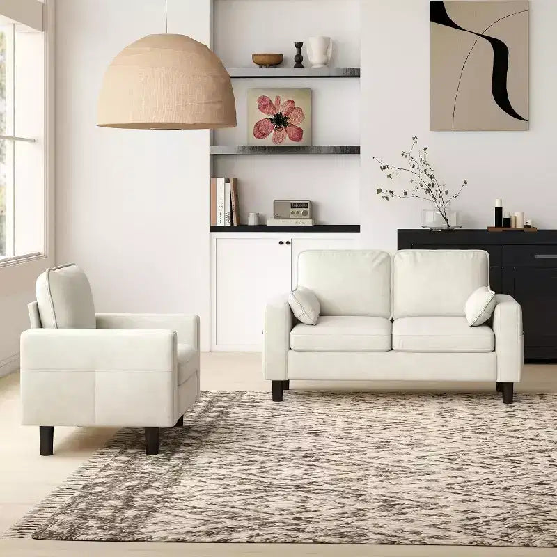 Kinsuite Loveseat Sofa Chair - 56 chaises d'appoint modernes avec accoudoirs, beiges