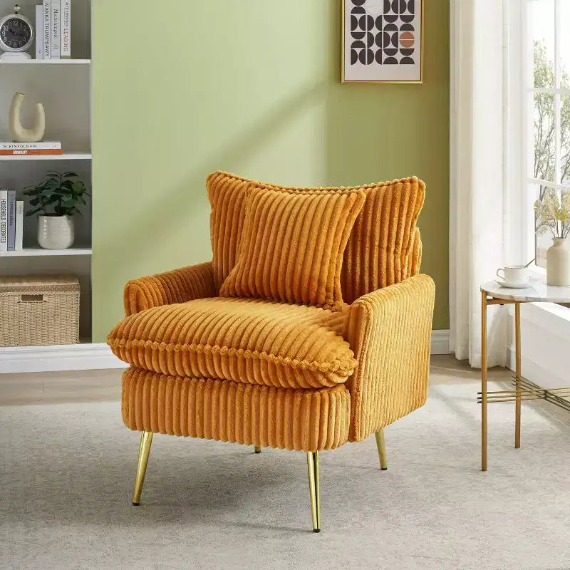 Okak Modern Fashion Arm Accent Chair Barrel Chairs with Golden Legs,Small Leisure Chair Single Sofa for Living Room,Apartment