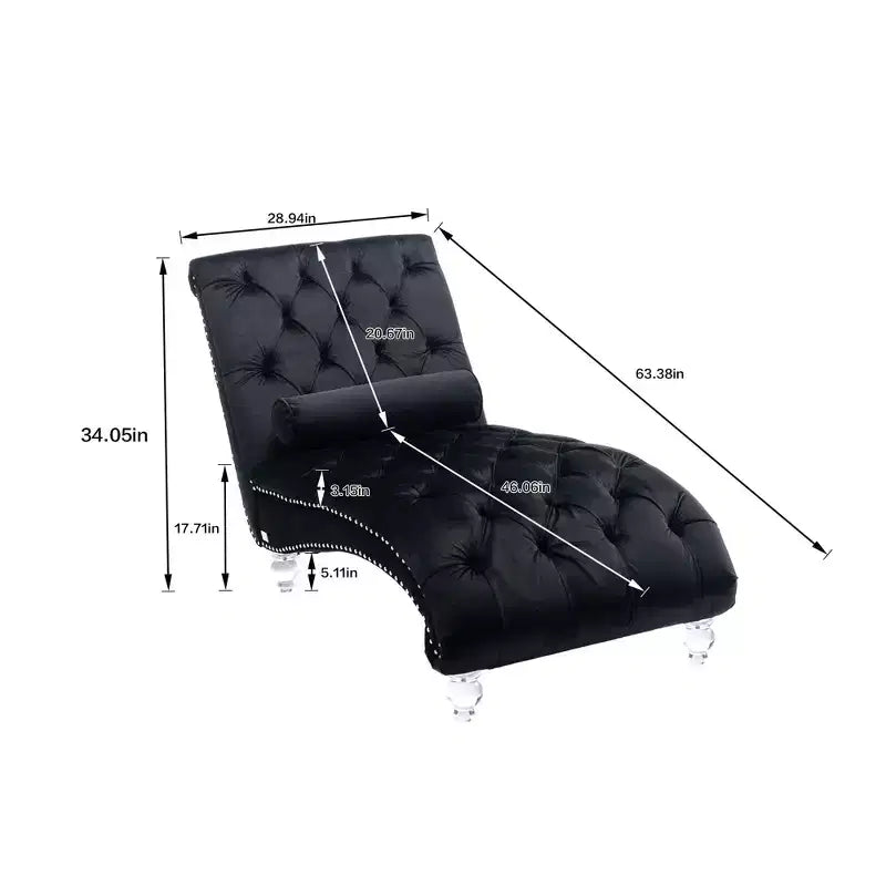 Okak Luxurious Velvet Button Tufted Chaise Lounge Chair with Transparent Feet,Comfy Upholstered Accent Chair for Bedroom,Living Room,Office