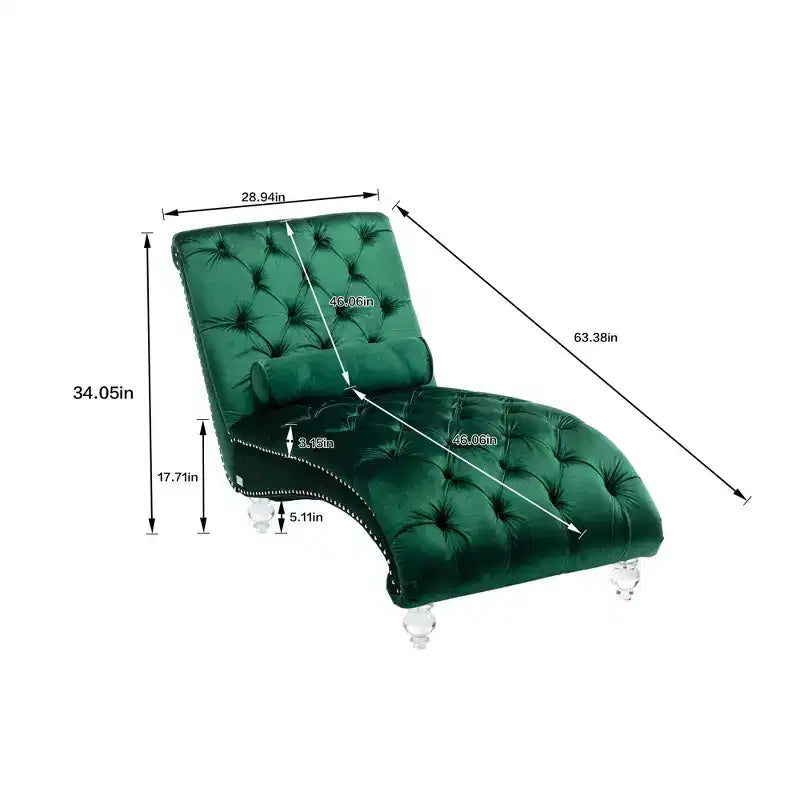 Okak Luxurious Velvet Button Tufted Chaise Lounge Chair with Transparent Feet,Comfy Upholstered Accent Chair for Bedroom,Living Room,Office