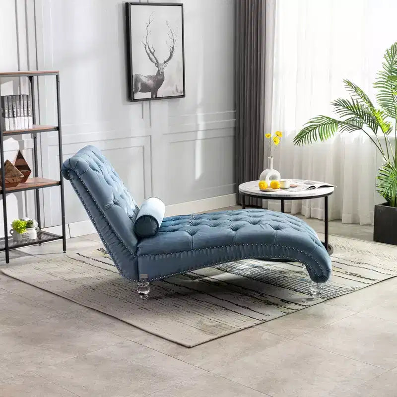 Okak Luxurious Velvet Button Tufted Chaise Lounge Chair with Transparent Feet,Comfy Upholstered Accent Chair for Bedroom,Living Room,Office