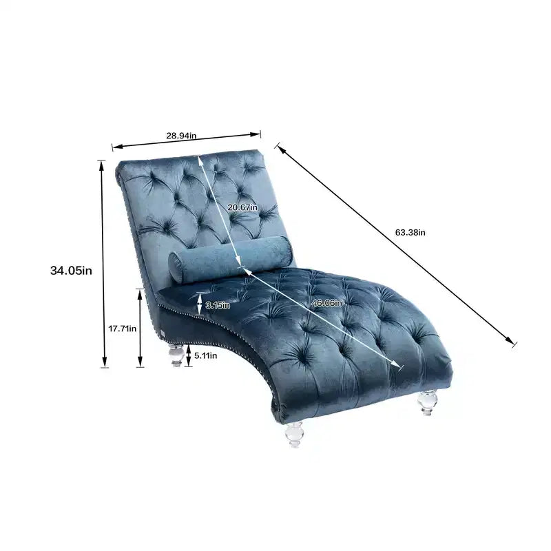 Okak Luxurious Velvet Button Tufted Chaise Lounge Chair with Transparent Feet,Comfy Upholstered Accent Chair for Bedroom,Living Room,Office
