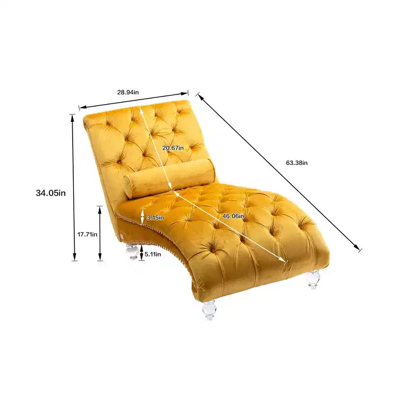 Okak Luxurious Velvet Button Tufted Chaise Lounge Chair with Transparent Feet,Comfy Upholstered Accent Chair for Bedroom,Living Room,Office