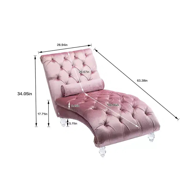 Okak Luxurious Velvet Button Tufted Chaise Lounge Chair with Transparent Feet,Comfy Upholstered Accent Chair for Bedroom,Living Room,Office