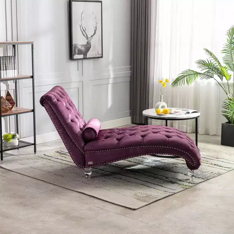 Okak Luxurious Velvet Button Tufted Chaise Lounge Chair with Transparent Feet,Comfy Upholstered Accent Chair for Bedroom,Living Room,Office