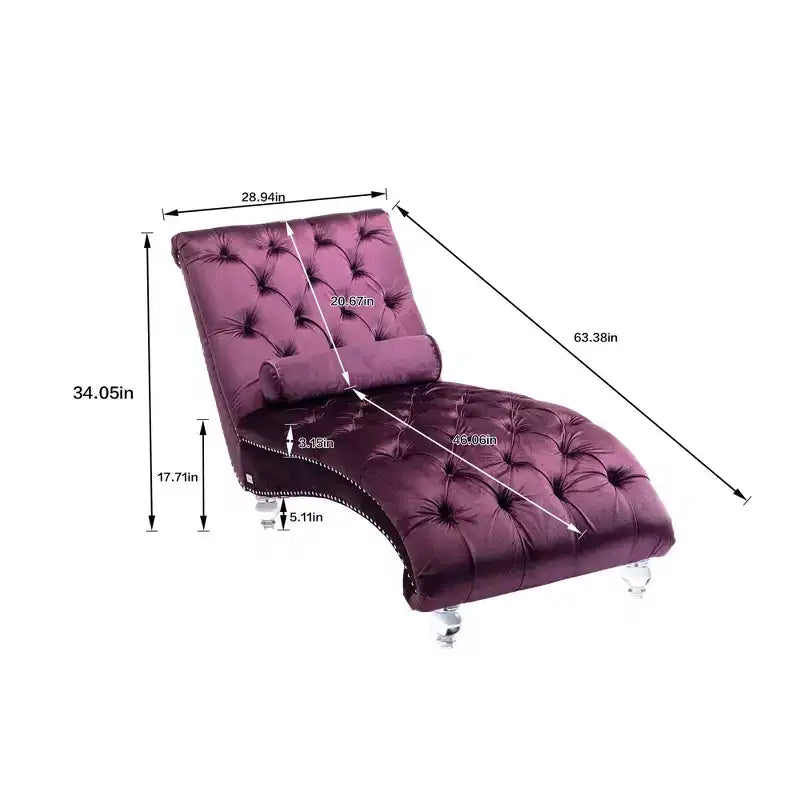 Okak Luxurious Velvet Button Tufted Chaise Lounge Chair with Transparent Feet,Comfy Upholstered Accent Chair for Bedroom,Living Room,Office