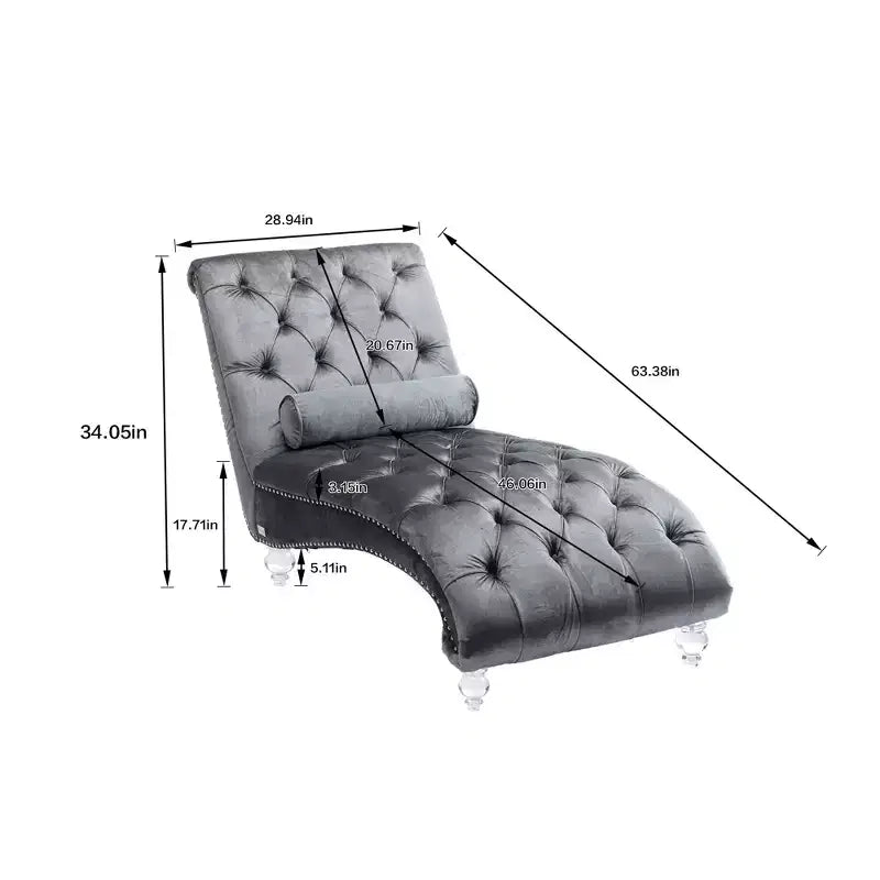 Okak Luxurious Velvet Button Tufted Chaise Lounge Chair with Transparent Feet,Comfy Upholstered Accent Chair for Bedroom,Living Room,Office