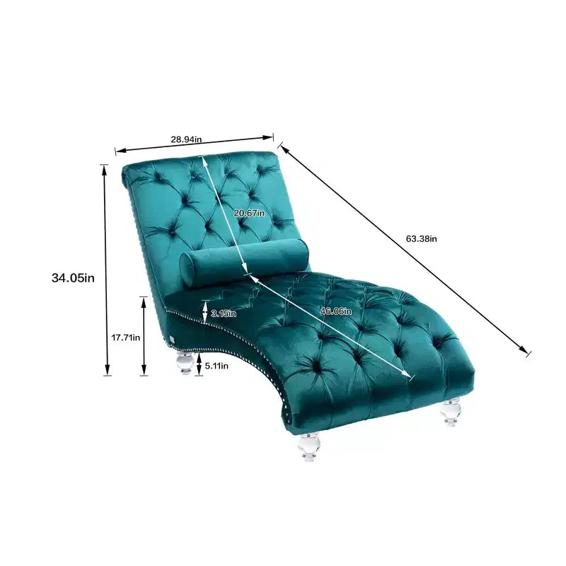 Okak Luxurious Velvet Button Tufted Chaise Lounge Chair with Transparent Feet,Comfy Upholstered Accent Chair for Bedroom,Living Room,Office