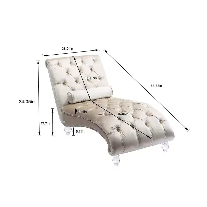 Okak Luxurious Velvet Button Tufted Chaise Lounge Chair with Transparent Feet,Comfy Upholstered Accent Chair for Bedroom,Living Room,Office