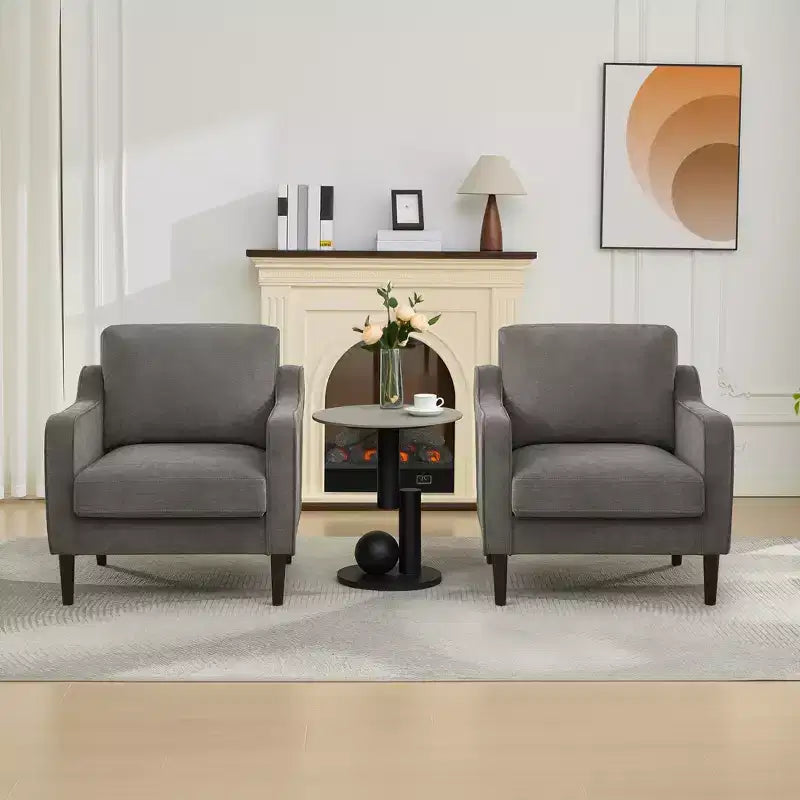 Fauteuil d'appoint moderne et confortable, fauteuil rembourré en tissu de lin, chaise de lecture d'appoint, canapé individuel avec coussin de dossier et pieds en bois pour salon, beige