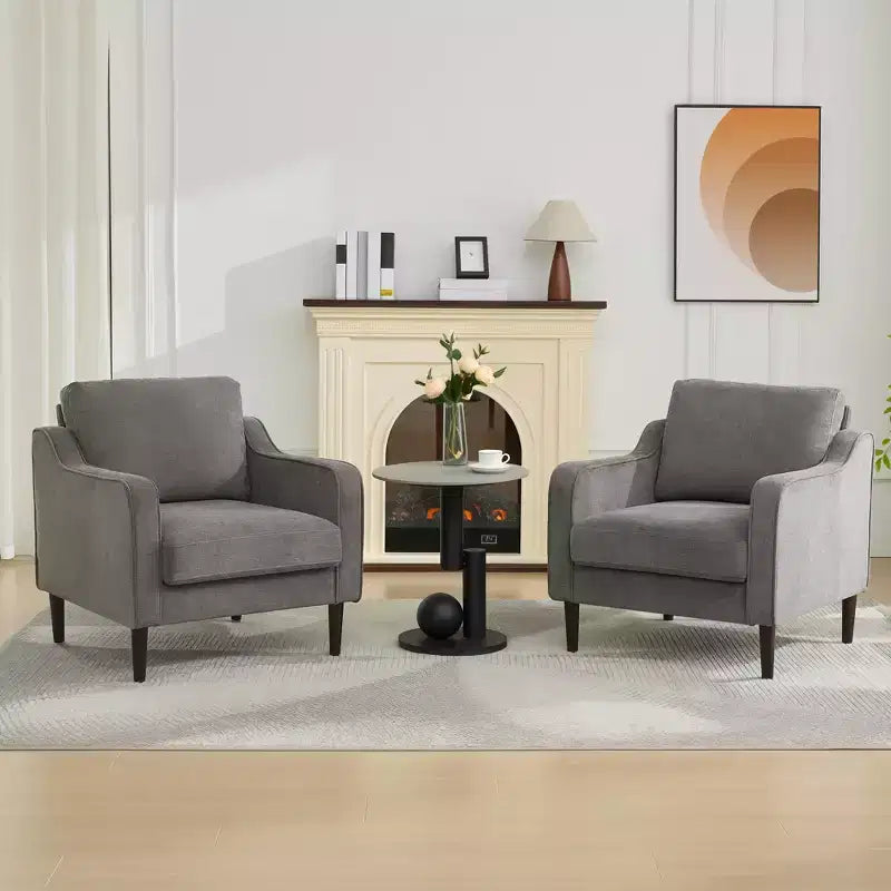 Fauteuil d'appoint moderne et confortable, fauteuil rembourré en tissu de lin, chaise de lecture d'appoint, canapé individuel avec coussin de dossier et pieds en bois pour salon, beige