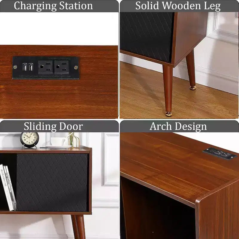 Table de chevet avec station de charge, tiroir de rangement et ports USB, table d'appoint pour chambre ou salon