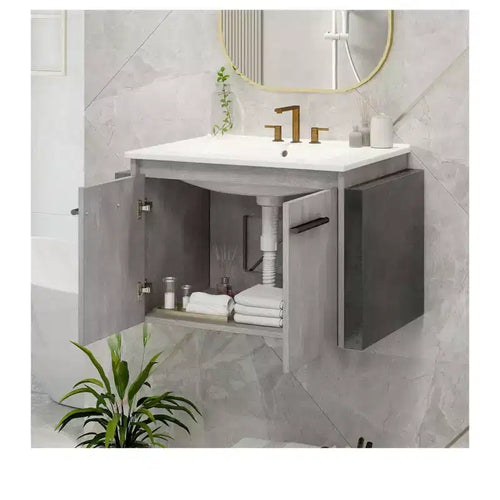 Meuble sous-vasque de salle de bain 24 pouces avec lavabo en céramique, meuble de rangement mural moderne pour salle de bain