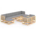 vidaXL Patio Furniture Set 10 Piece Outdoor Sectional Sofa Solid Wood Pine - Natural With Cushions