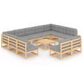 vidaXL Patio Furniture Set 12 Piece Outdoor Sectional Sofa Solid Wood Pine - Natural With Cushions